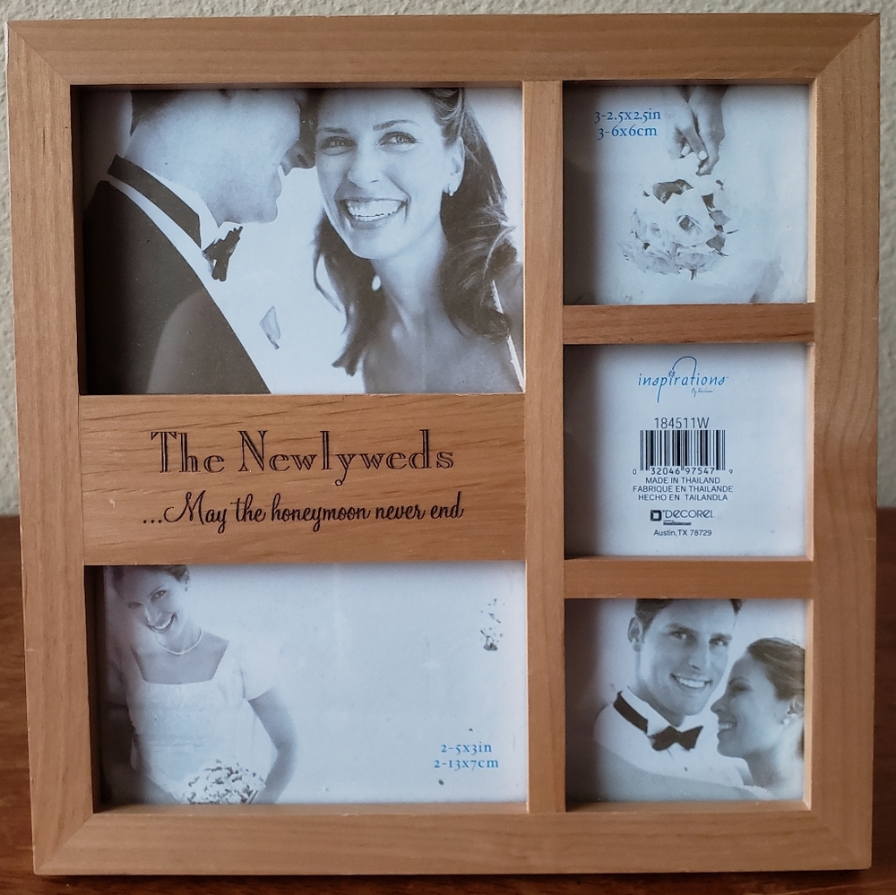 Picture Frame - Newlyweds 9" square collage frame - natural wood